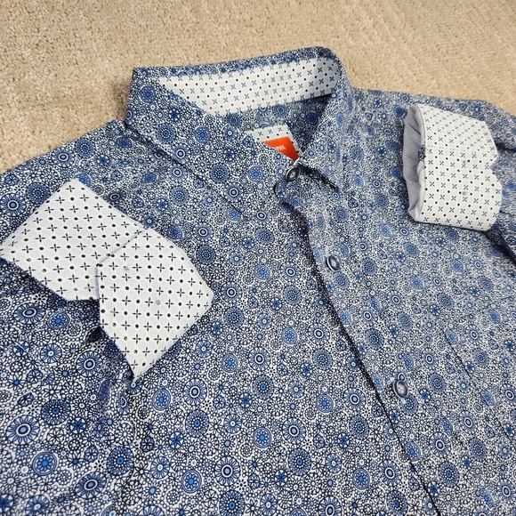 Johnston & Murphy Shirt Men Large Performance Paisley Geometric Flip Cuff Button - Picture 2 of 9